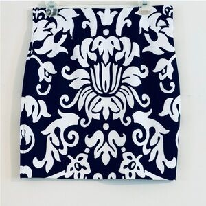 INC International Concepts Navy and White Jacquard Mini Skirt Size 8
